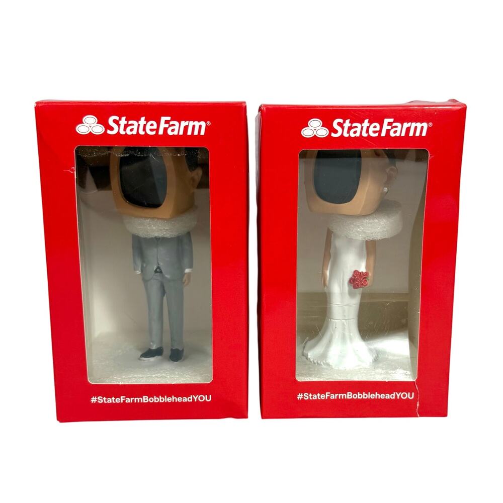 State Farm Bobblehead Set Bride & Groom You Photo Frame w/Box